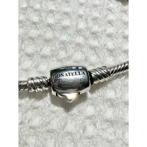 Donatella 925 Silver Charm Bracelet 7 Charms CROSS PRESENT GRADUATION Glass - Picture 2 of 10